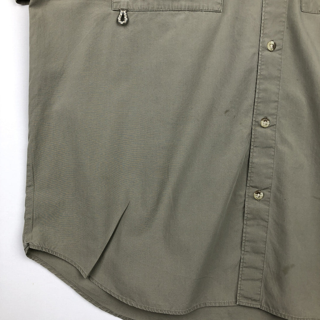 Columbia Men's Short-Sleeve Fishing Shirt with Hidden Button-Down, Size XL (approx.) cotton Khaki type sage green Vintage Second Hand