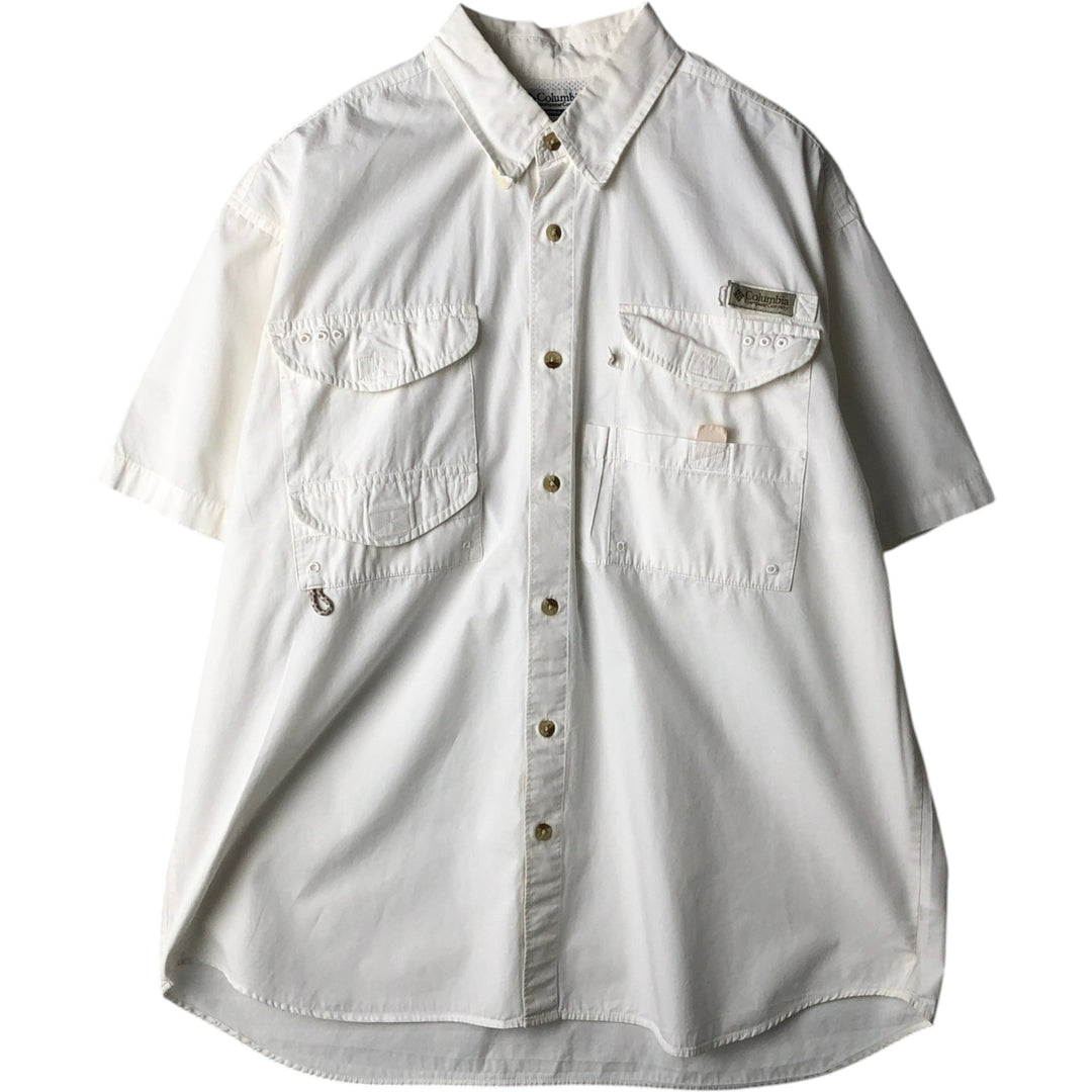 Columbia PFG Hidden Button-Down Short Sleeve Fishing Shirt, Men's Medium cotton white type Vintage Second Hand