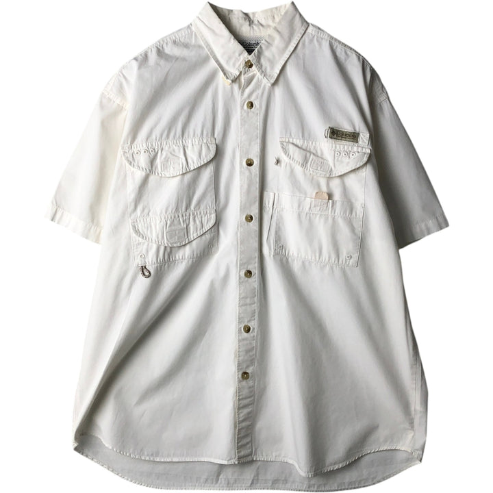 Columbia PFG Hidden Button-Down Short Sleeve Fishing Shirt, Men's Medium cotton white type Vintage Second Hand