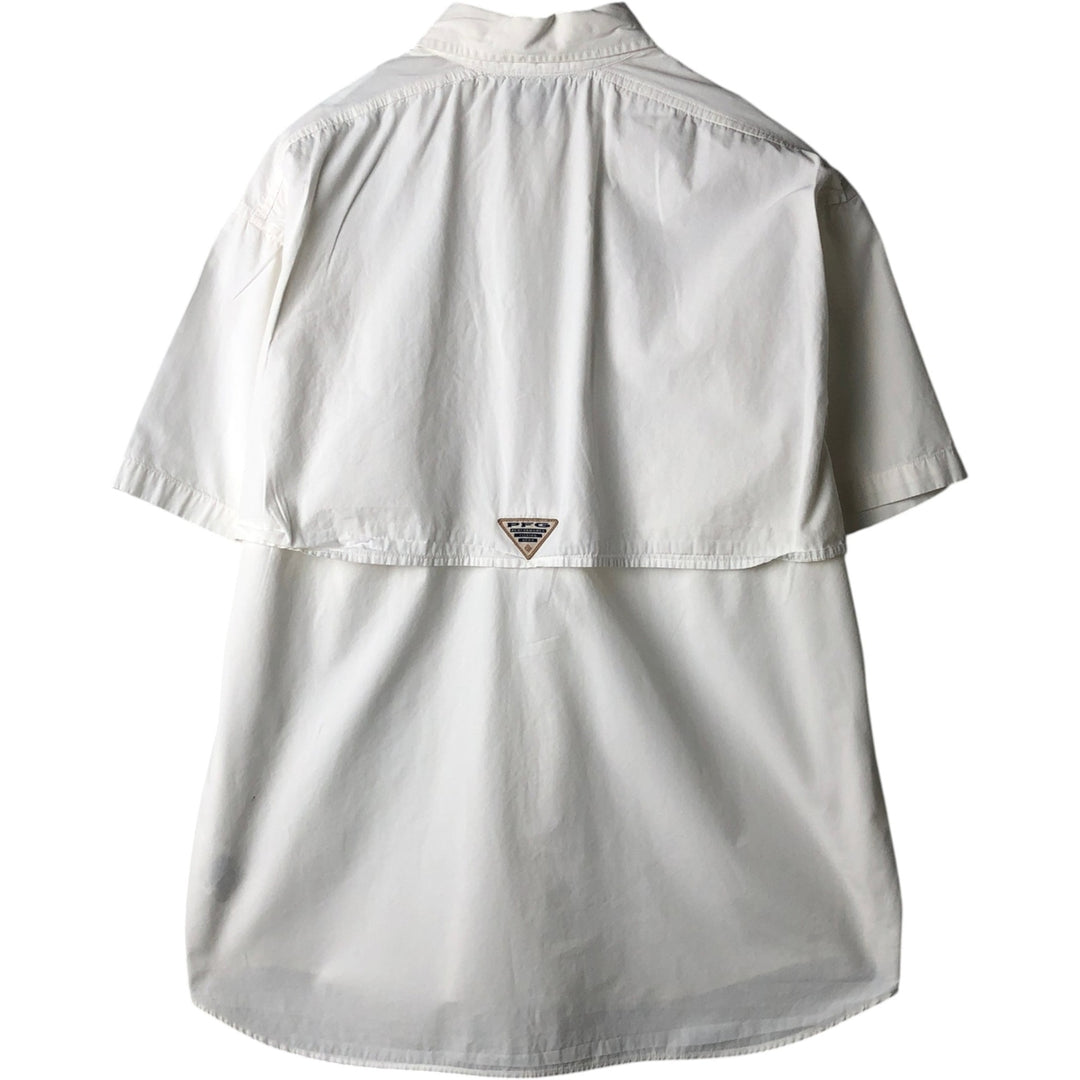 Columbia PFG Hidden Button-Down Short Sleeve Fishing Shirt, Men's Medium cotton white type Vintage Second Hand