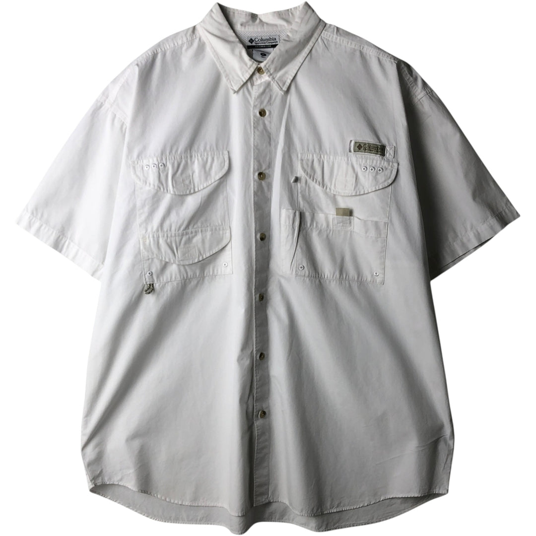 2000'S Columbia short-sleeved fishing shirt with hidden button-down collar, men's size XL equivalent. cotton white type Vintage Second Hand