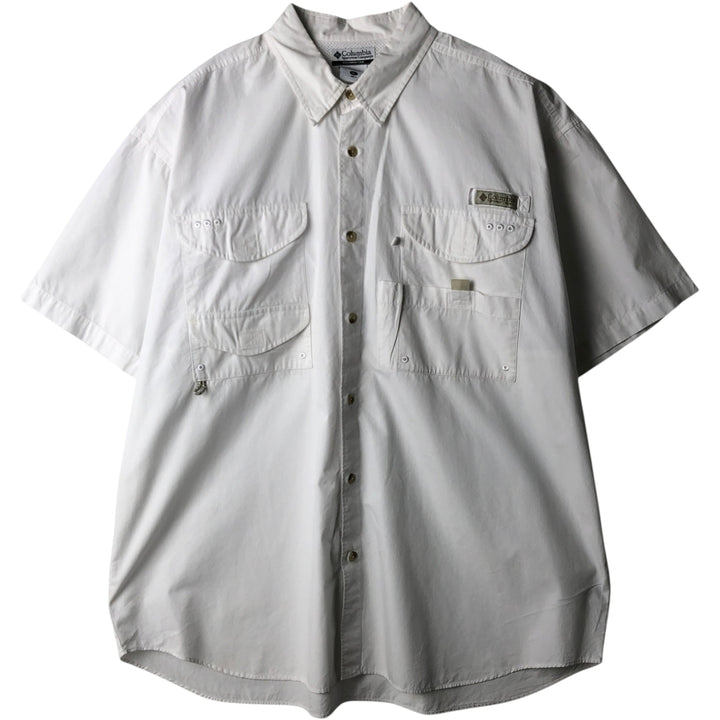 2000'S Columbia short-sleeved fishing shirt with hidden button-down collar, men's size XL equivalent. cotton white type Vintage Second Hand