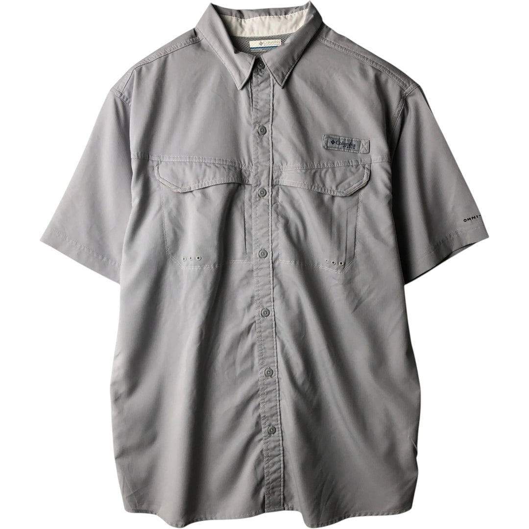 Columbia PFG OMNI-SHADE Omni-Shade Short-Sleeve Fishing Shirt with Hidden Button-Down, Men's Size M (approx.) polyester gray type Vintage Second Hand