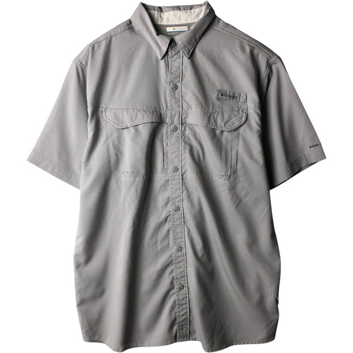 Columbia PFG OMNI-SHADE Omni-Shade Short-Sleeve Fishing Shirt with Hidden Button-Down, Men's Size M (approx.) polyester gray type Vintage Second Hand