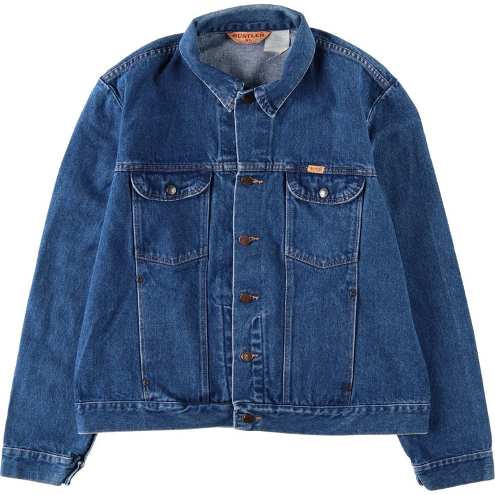 Rustler denim jacket, made in USA, men's size XL. cotton blue type Vintage Second Hand