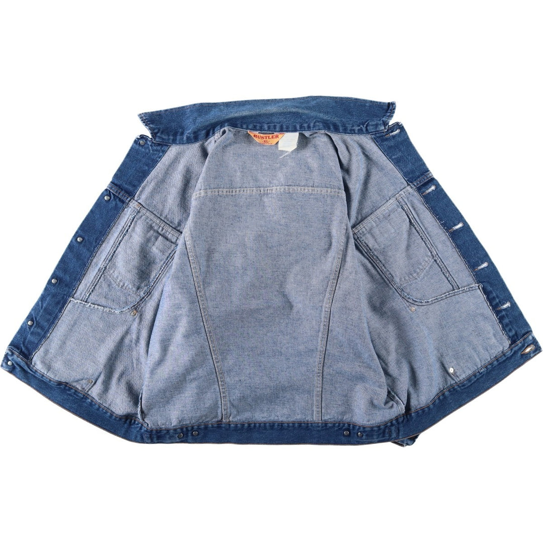 Rustler denim jacket, made in USA, men's size XL. cotton blue type Vintage Second Hand
