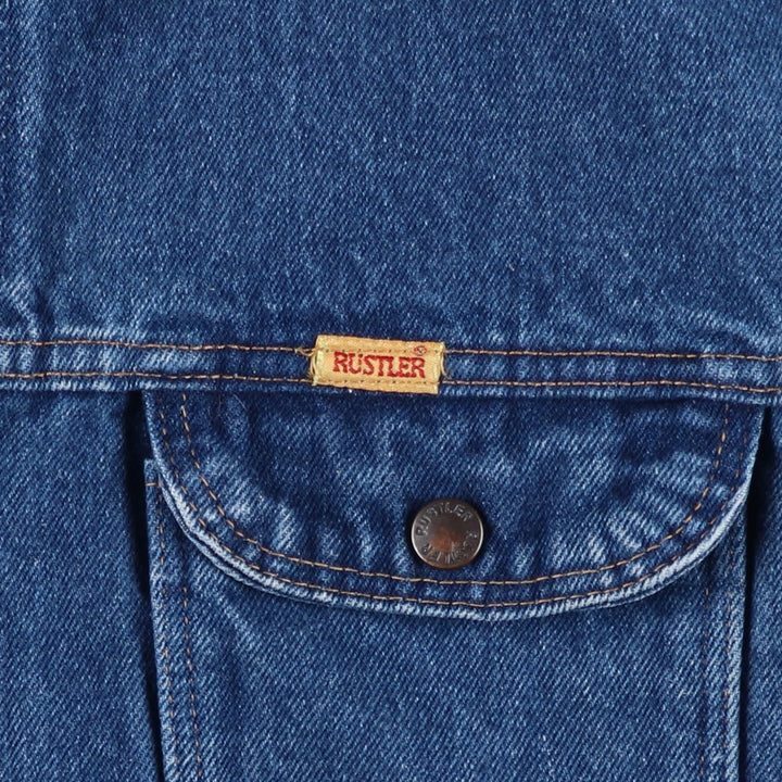 Rustler denim jacket, made in USA, men's size XL. cotton blue type Vintage Second Hand