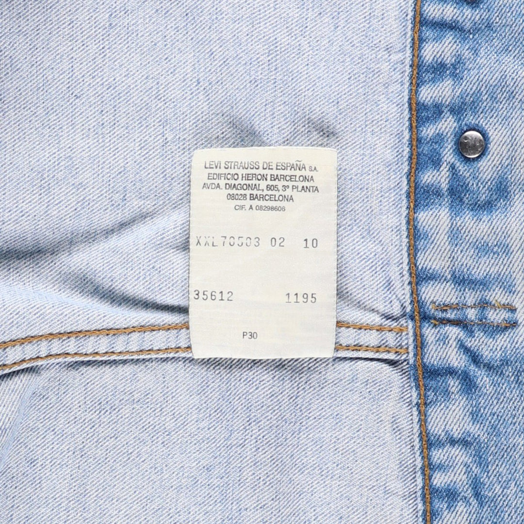 1990'S Levi's 70503-02 Euro Model Denim Jacket (G-Jean), Made in Spain, Men's XXL equivalent, Vintage. cotton Blue type light blue Vintage Second Hand