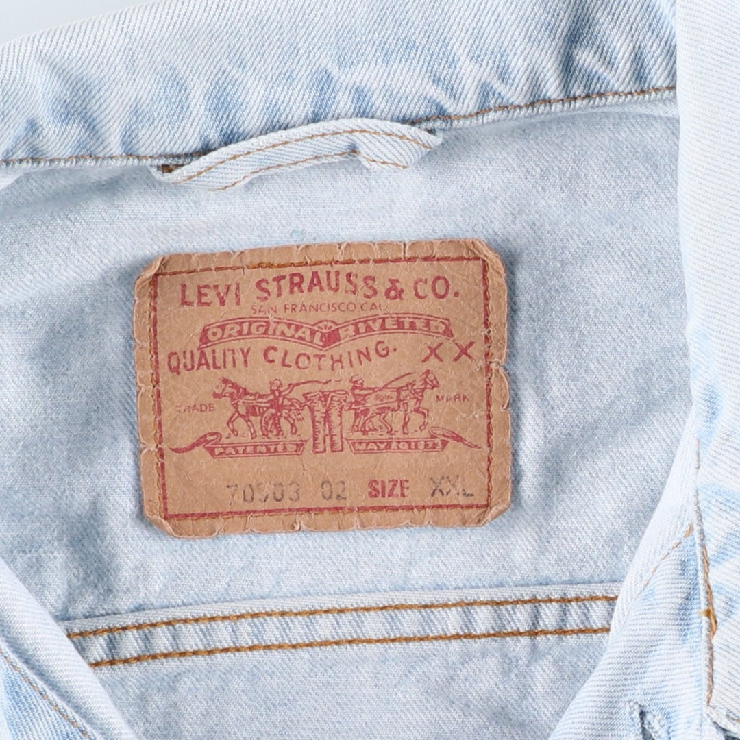 1990'S Levi's 70503 02 Euro Model Denim Jacket (G-Jean), Made in Spain, Men's XXL equivalent, Vintage. cotton Blue type light blue Vintage Second Hand