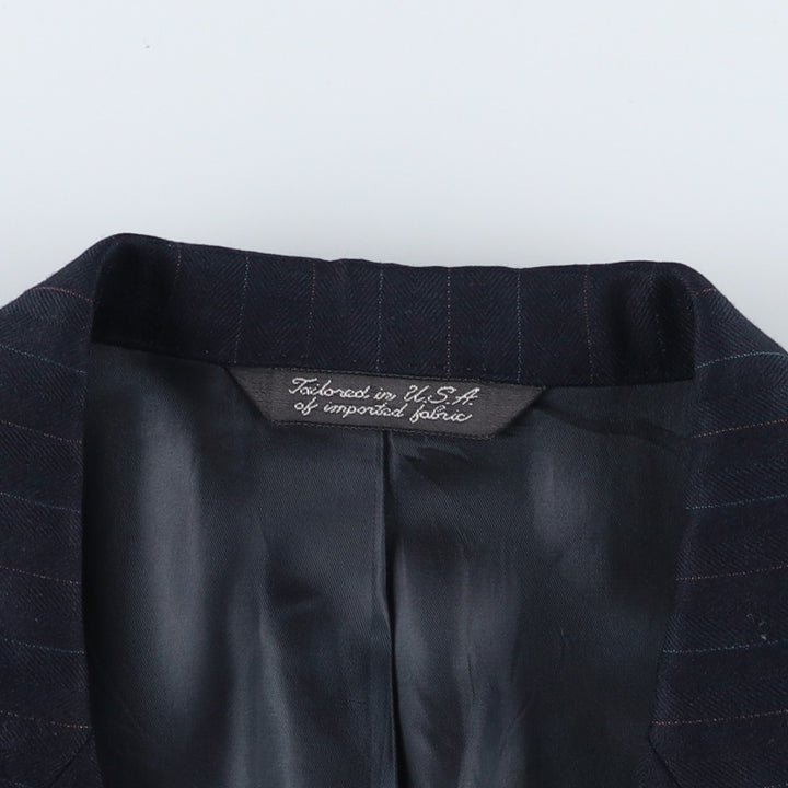 Royal Guild Stripe Pattern Wool Tailored Jacket, Men's Size L (approx.) wool navy blue type Vintage Second Hand