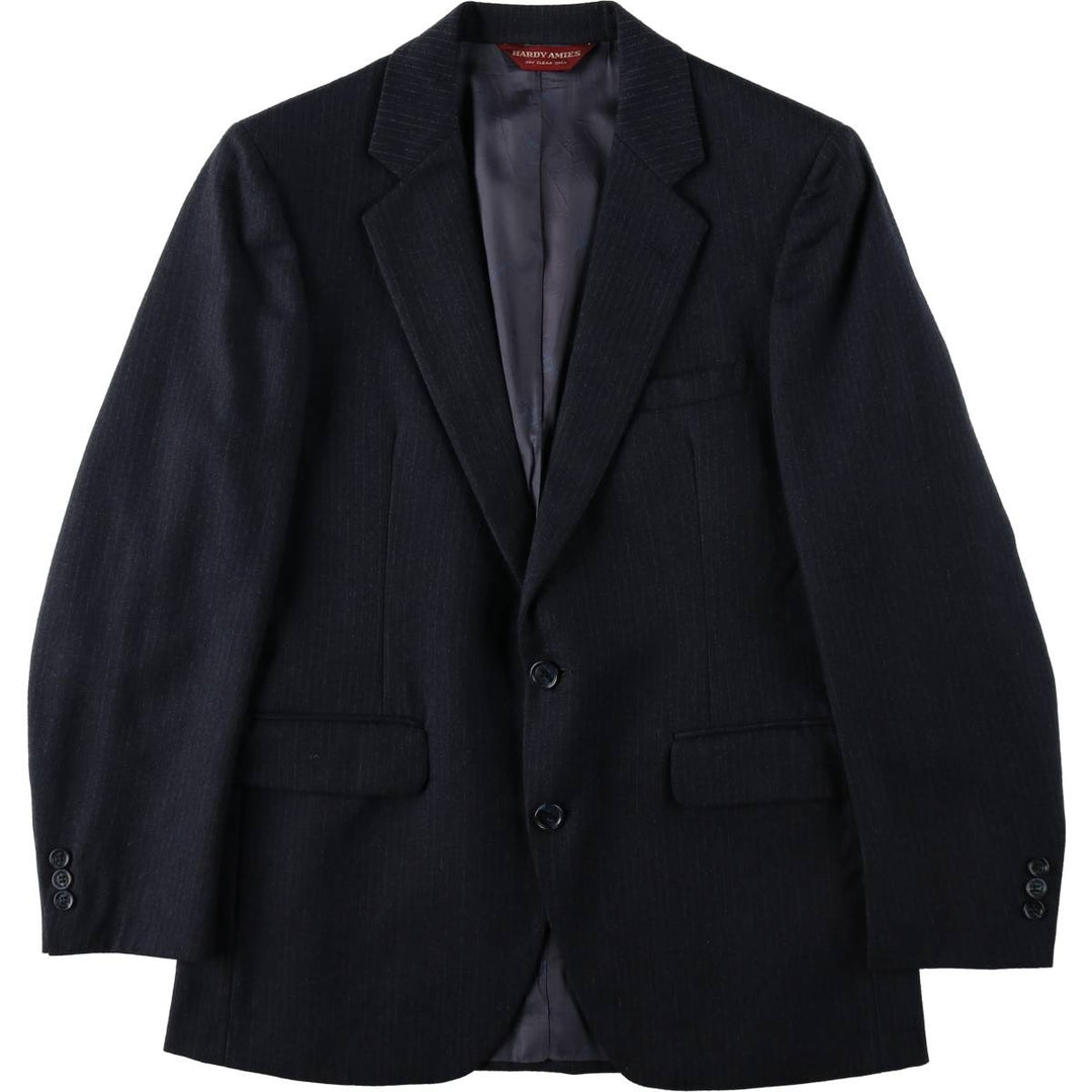 HARDY AMIES Stripe Pattern Navy Blazer Tailored Jacket (Men's Size M) wool navy blue type Vintage Second Hand