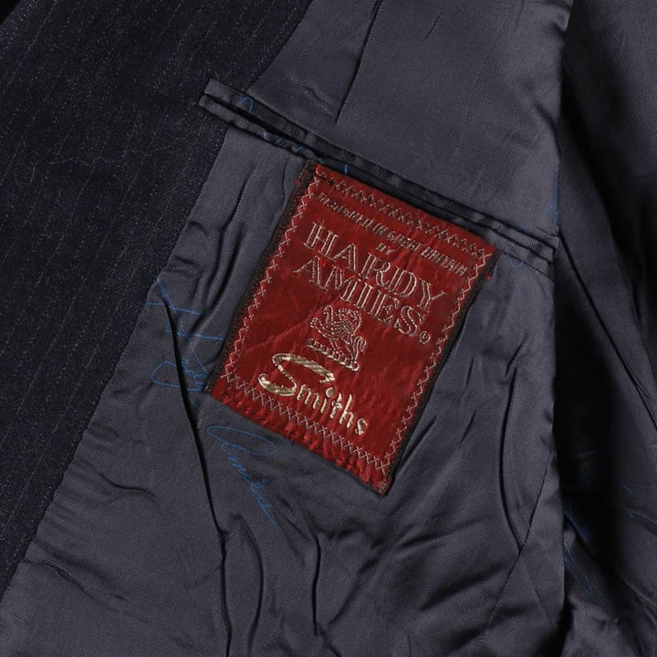 HARDY AMIES Stripe Pattern Navy Blazer Tailored Jacket (Men's Size M) wool navy blue type Vintage Second Hand