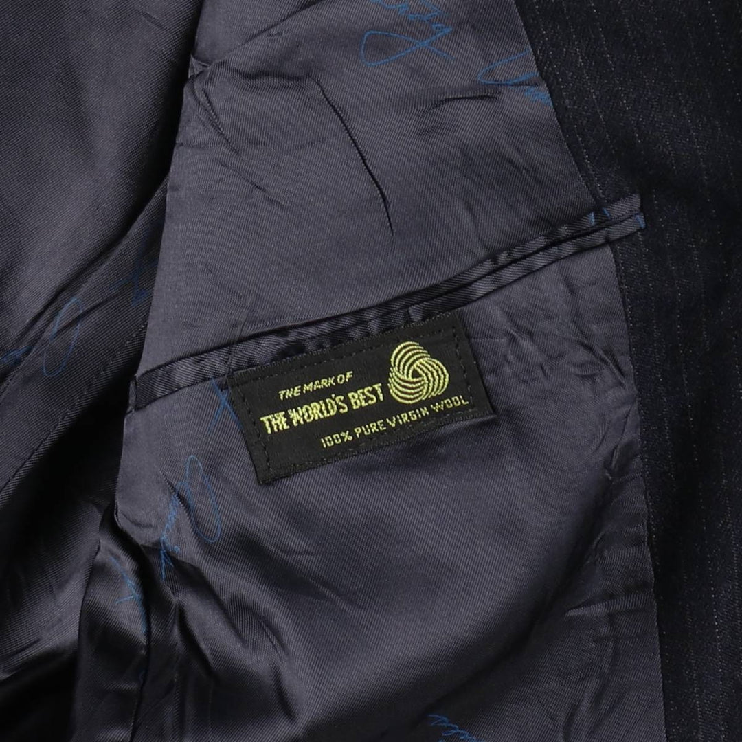 HARDY AMIES Stripe Pattern Navy Blazer Tailored Jacket (Men's Size M) wool navy blue type Vintage Second Hand