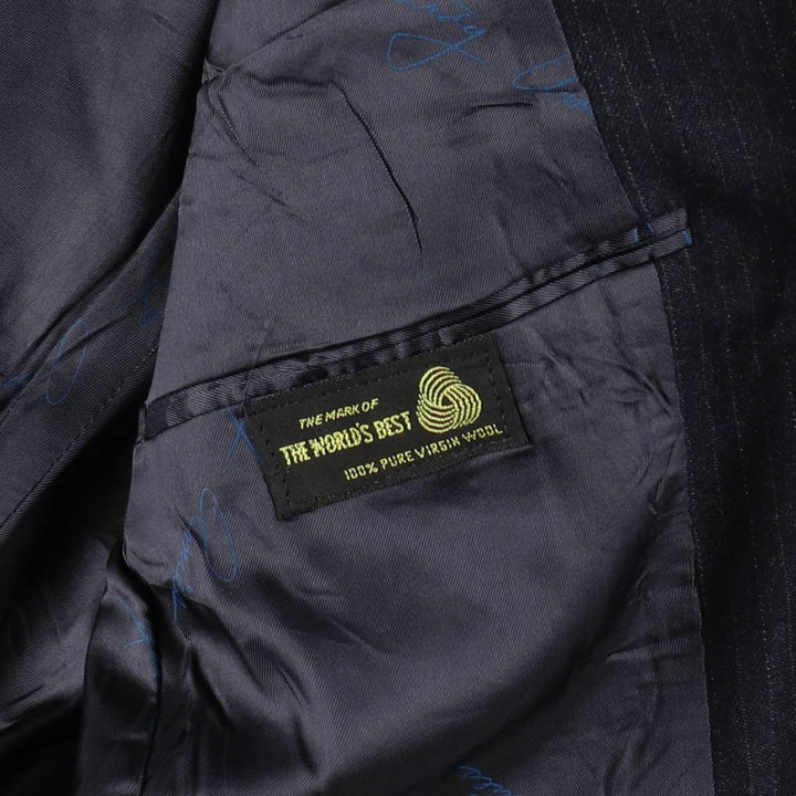 HARDY AMIES Stripe Pattern Navy Blazer Tailored Jacket (Men's Size M) wool navy blue type Vintage Second Hand