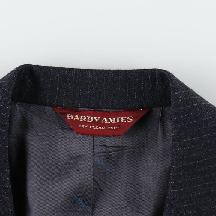 HARDY AMIES Stripe Pattern Navy Blazer Tailored Jacket (Men's Size M) wool navy blue type Vintage Second Hand