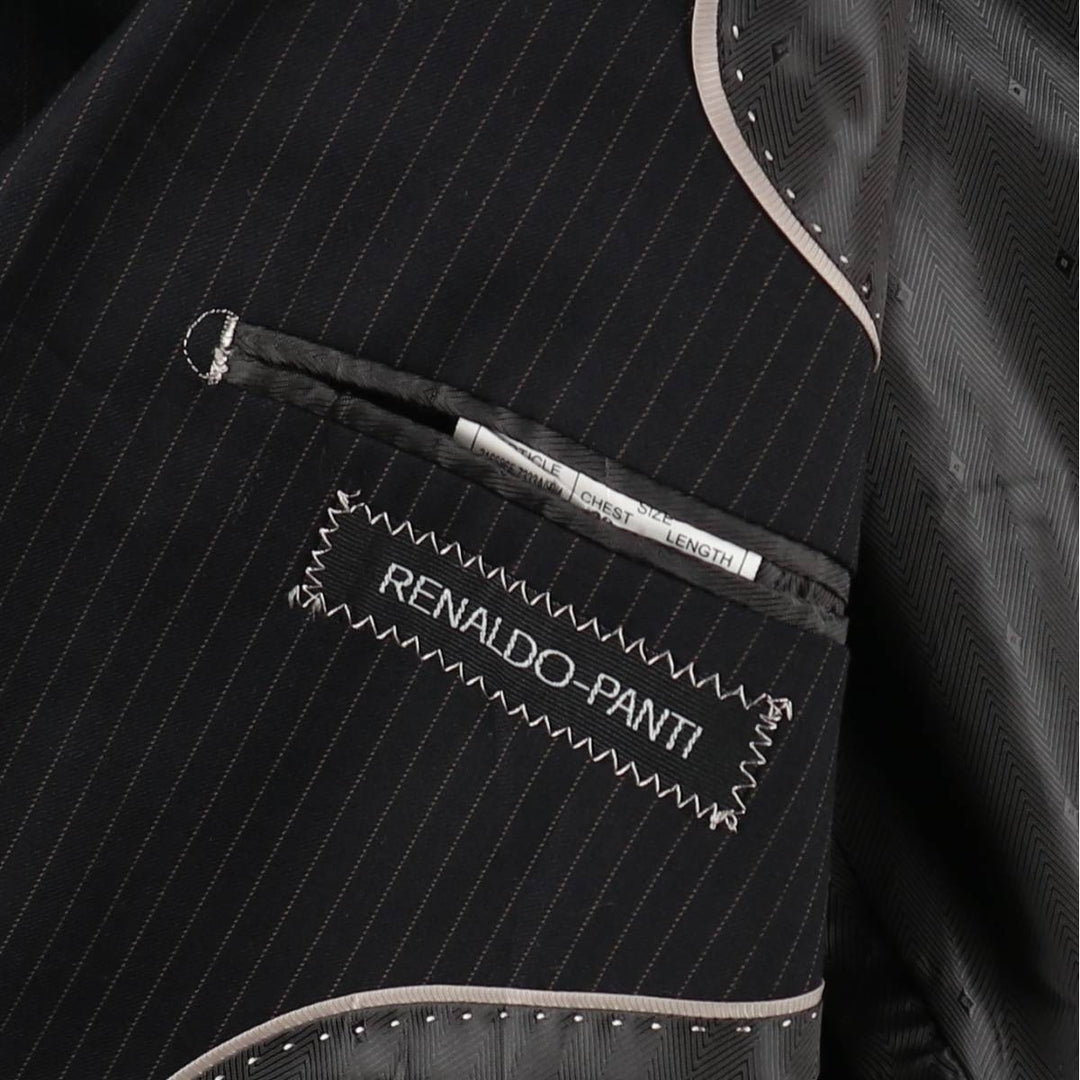RENALDO PANTI Stripe Pattern Wool Tailored Jacket (Men's Size L equivalent) wool black type Vintage Second Hand