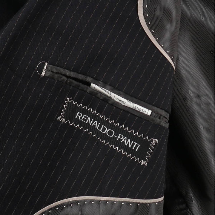 RENALDO PANTI Stripe Pattern Wool Tailored Jacket (Men's Size L equivalent) wool black type Vintage Second Hand