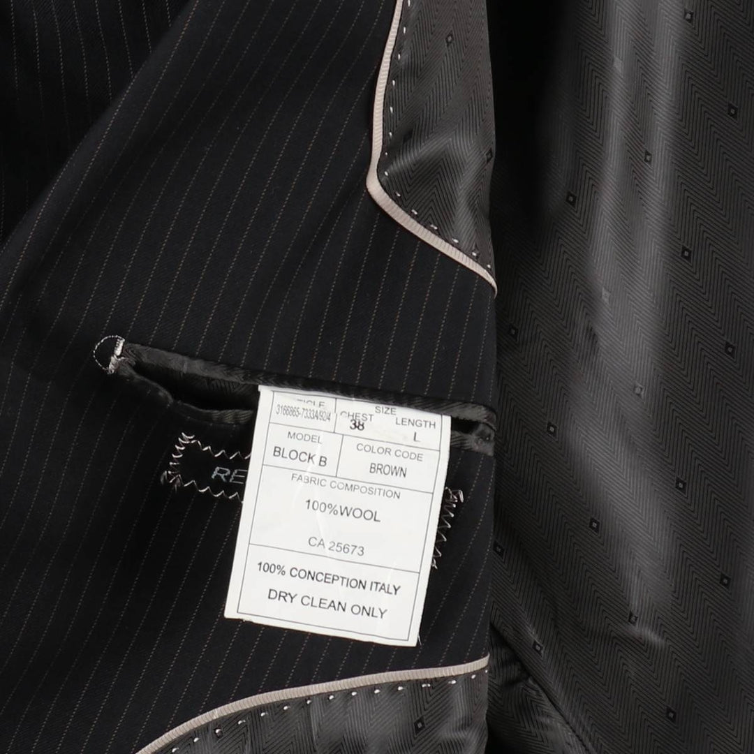 RENALDO PANTI Stripe Pattern Wool Tailored Jacket (Men's Size L equivalent) wool black type Vintage Second Hand