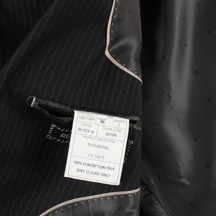 RENALDO PANTI Stripe Pattern Wool Tailored Jacket (Men's Size L equivalent) wool black type Vintage Second Hand