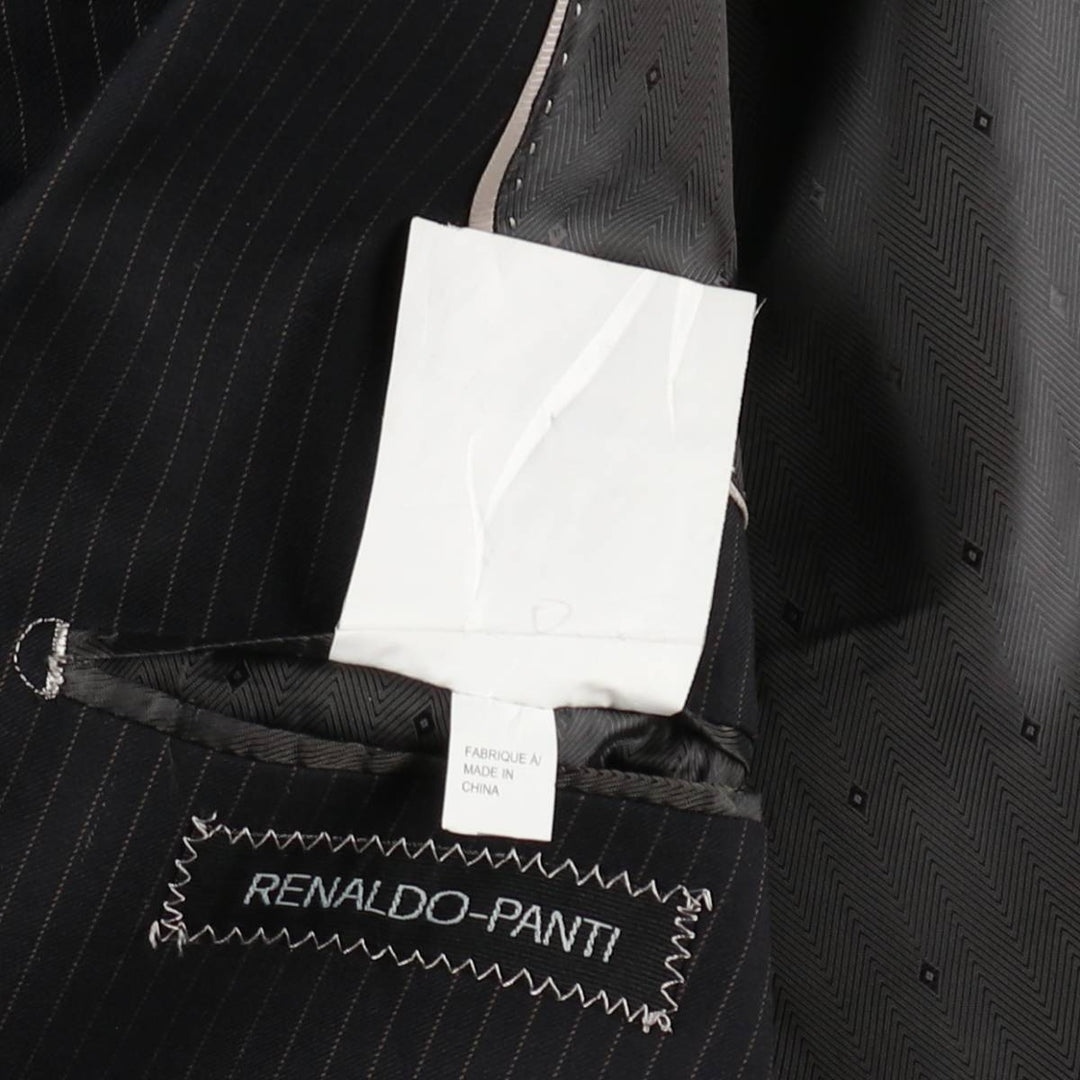 RENALDO PANTI Stripe Pattern Wool Tailored Jacket (Men's Size L equivalent) wool black type Vintage Second Hand