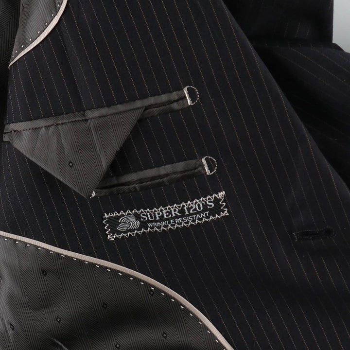 RENALDO PANTI Stripe Pattern Wool Tailored Jacket (Men's Size L equivalent) wool black type Vintage Second Hand