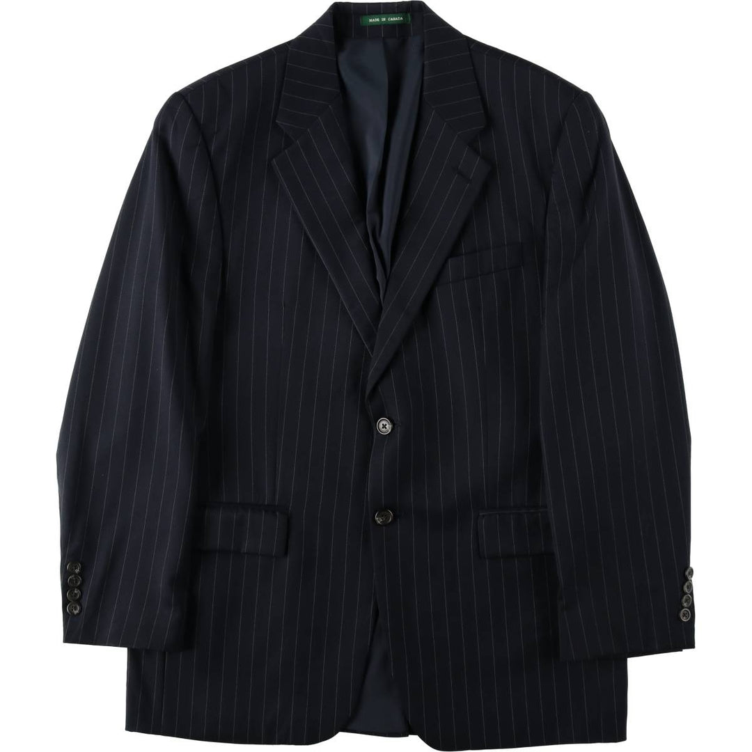 Ralph Lauren Lauren Striped Wool Tailored Jacket, Made in Canada, Men's Size M wool navy blue type Vintage Second Hand