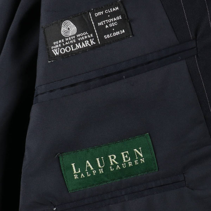 Ralph Lauren Lauren Striped Wool Tailored Jacket, Made in Canada, Men's Size M wool navy blue type Vintage Second Hand