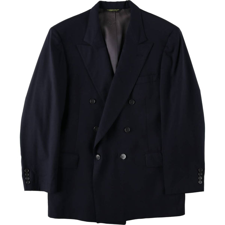 Zachry Peak Lapel Double-Breasted Wool Tailored Jacket, Made in USA, Men's Size L (approx.) wool navy blue type Vintage Second Hand