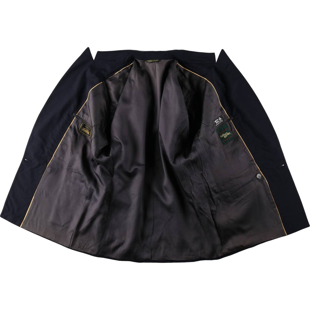 Zachry Peak Lapel Double-Breasted Wool Tailored Jacket, Made in USA, Men's Size L (approx.) wool navy blue type Vintage Second Hand