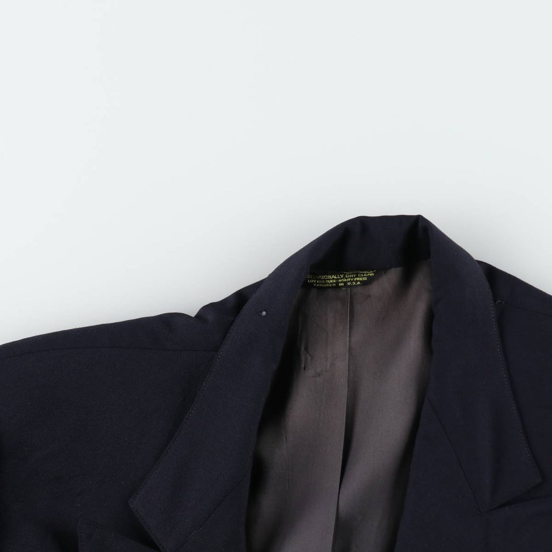 Zachry Peak Lapel Double-Breasted Wool Tailored Jacket, Made in USA, Men's Size L (approx.) wool navy blue type Vintage Second Hand