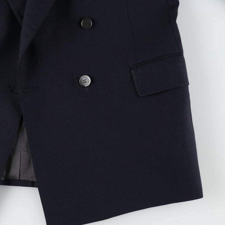Zachry Peak Lapel Double-Breasted Wool Tailored Jacket, Made in USA, Men's Size L (approx.) wool navy blue type Vintage Second Hand
