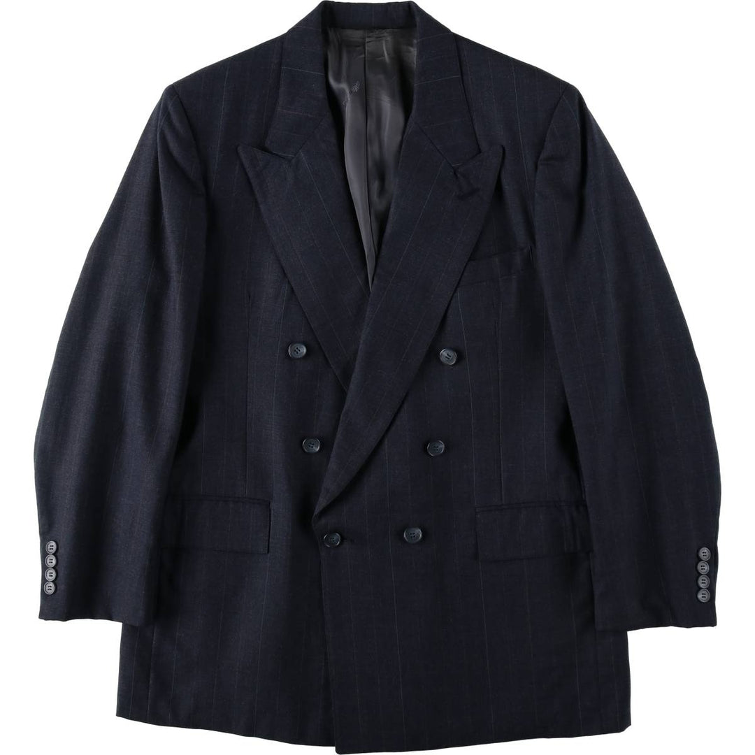 Learbury LIMITED EDITION Clothes Stripe Pattern Peaked Lapel Double-Breasted Wool Tailored Jacket (Men's Size M) wool Charcoal Vintage Second Hand