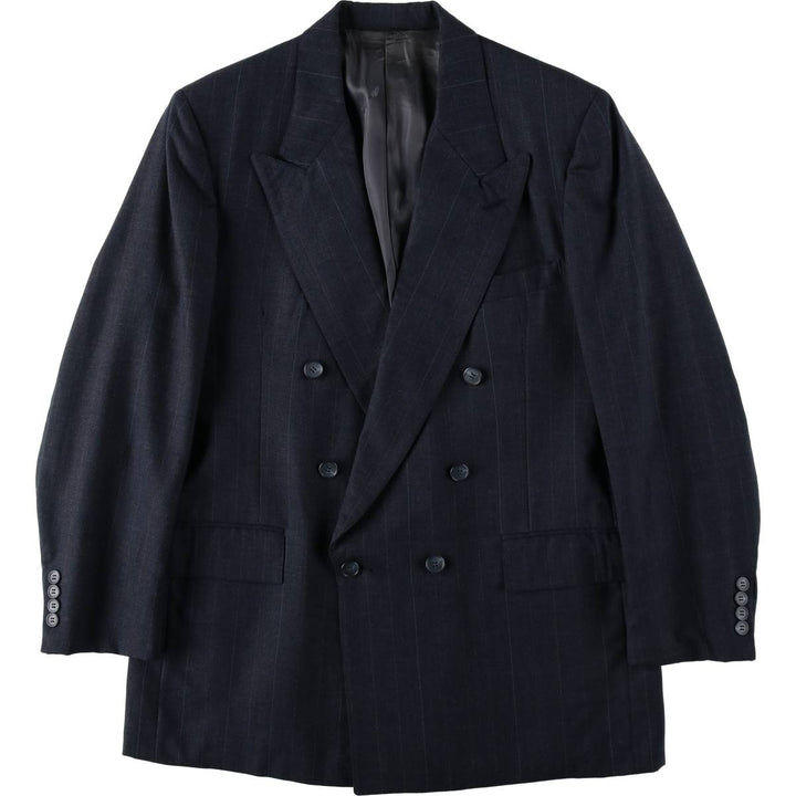 Learbury LIMITED EDITION Clothes Stripe Pattern Peaked Lapel Double-Breasted Wool Tailored Jacket (Men's Size M) wool Charcoal Vintage Second Hand