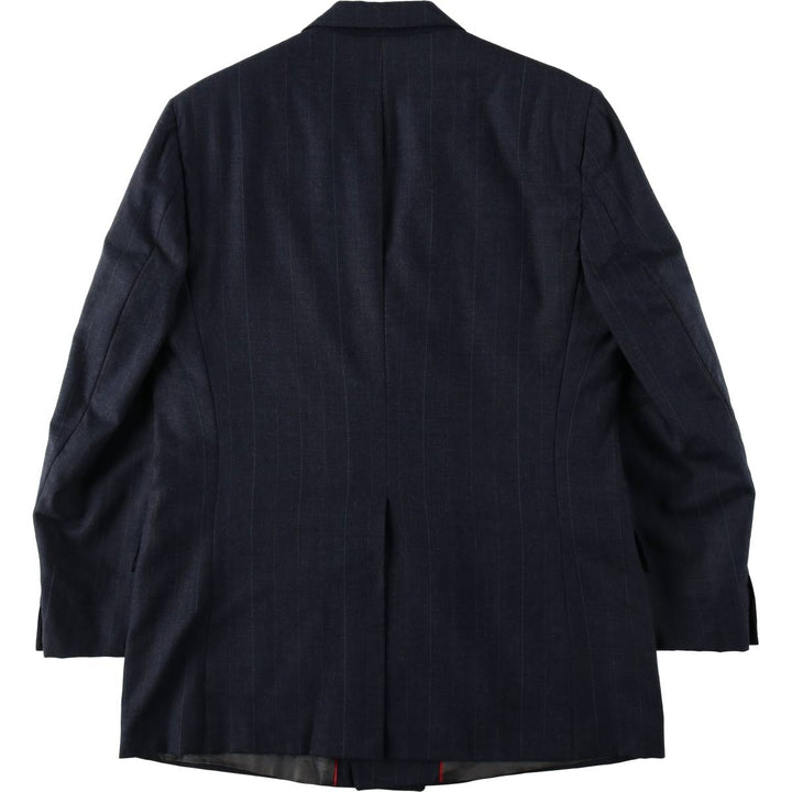 Learbury LIMITED EDITION Clothes Stripe Pattern Peaked Lapel Double-Breasted Wool Tailored Jacket (Men's Size M) wool Charcoal Vintage Second Hand