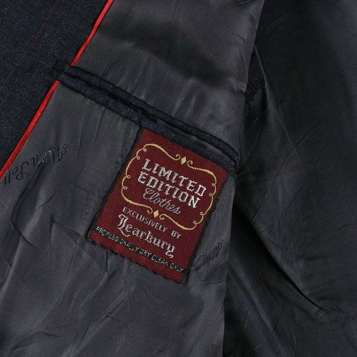 Learbury LIMITED EDITION Clothes Stripe Pattern Peaked Lapel Double-Breasted Wool Tailored Jacket (Men's Size M) wool Charcoal Vintage Second Hand