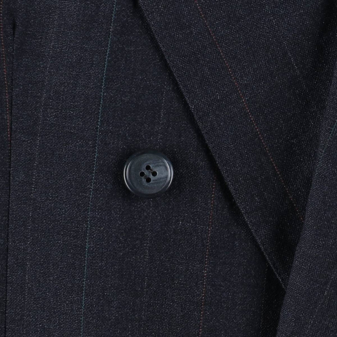 Learbury LIMITED EDITION Clothes Stripe Pattern Peaked Lapel Double-Breasted Wool Tailored Jacket (Men's Size M) wool Charcoal Vintage Second Hand