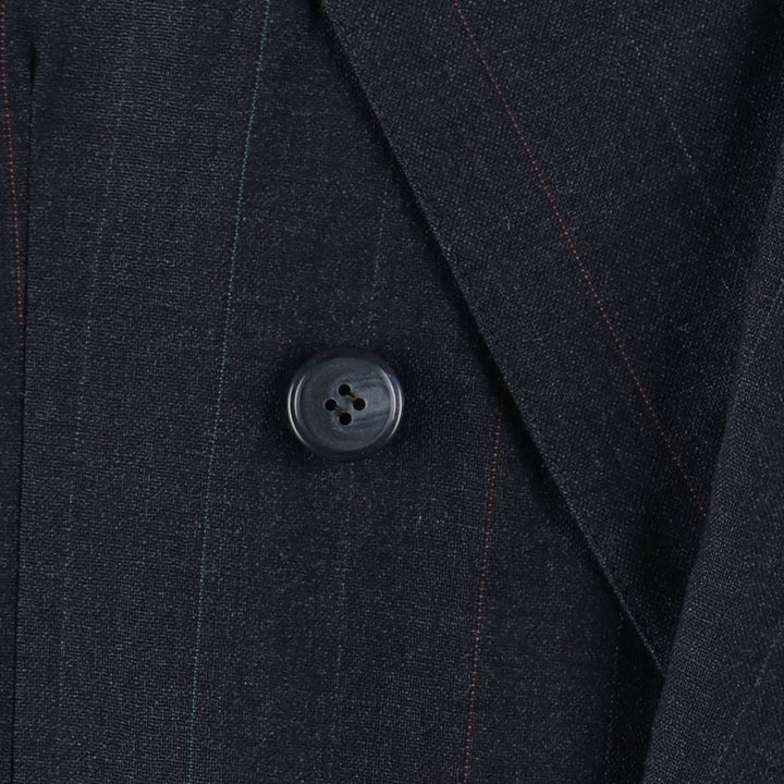 Learbury LIMITED EDITION Clothes Stripe Pattern Peaked Lapel Double-Breasted Wool Tailored Jacket (Men's Size M) wool Charcoal Vintage Second Hand