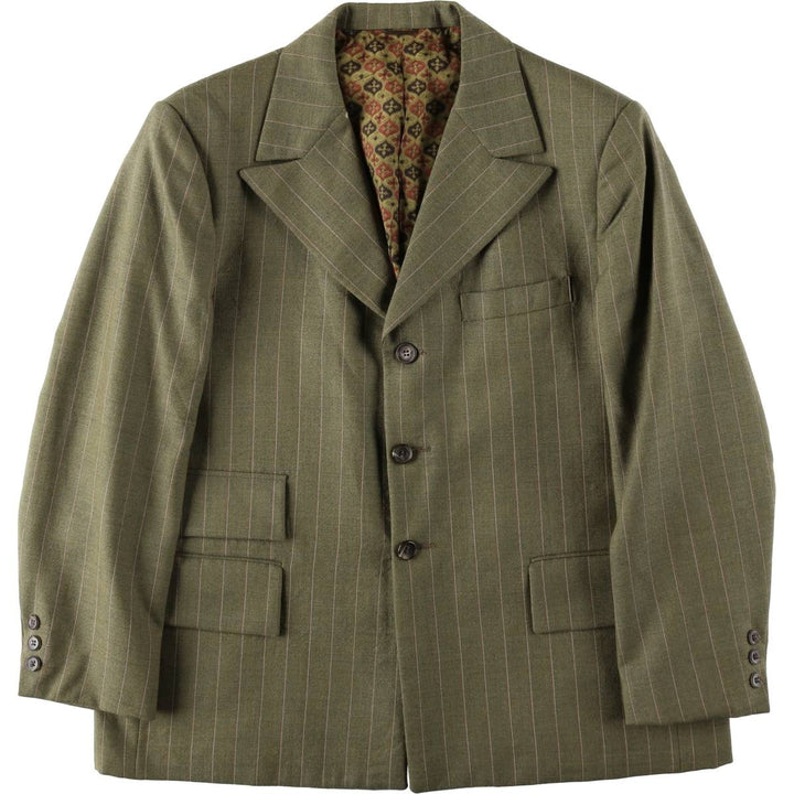1970'S English & Scotch Woollen Stripe Pattern Peaked Lapel Blazer Tailored Jacket, Men's Size M (approx.), Vintage unclear Khaki type Vintage Second Hand