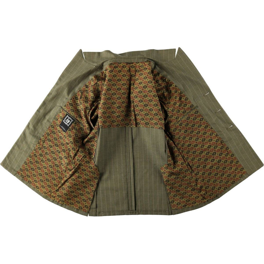 1970'S English & Scotch Woollen Stripe Pattern Peaked Lapel Blazer Tailored Jacket, Men's Size M (approx.), Vintage unclear Khaki type Vintage Second Hand