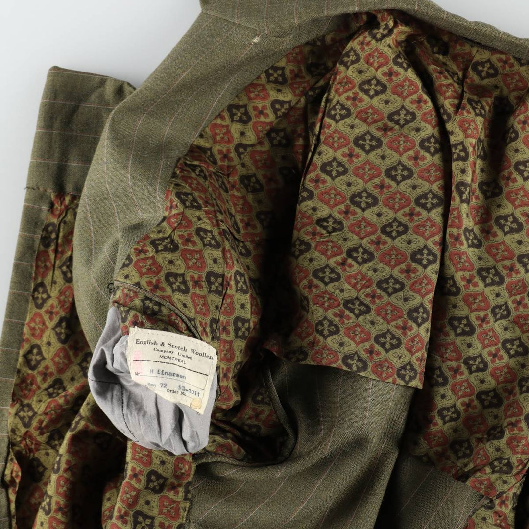 1970'S English & Scotch Woollen Stripe Pattern Peaked Lapel Blazer Tailored Jacket, Men's Size M (approx.), Vintage unclear Khaki type Vintage Second Hand