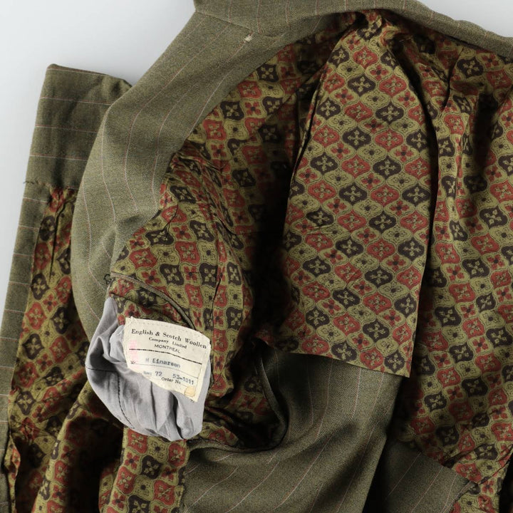 1970'S English & Scotch Woollen Stripe Pattern Peaked Lapel Blazer Tailored Jacket, Men's Size M (approx.), Vintage unclear Khaki type Vintage Second Hand