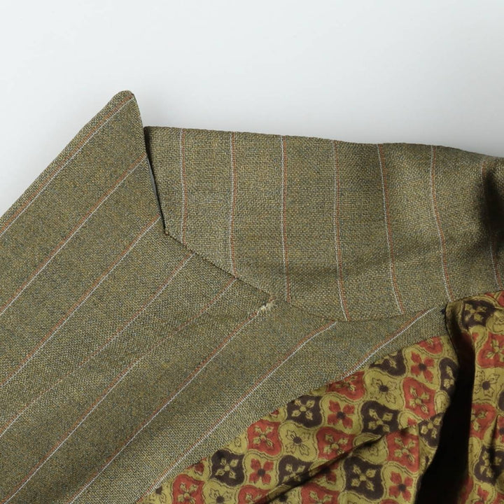 1970'S English & Scotch Woollen Stripe Pattern Peaked Lapel Blazer Tailored Jacket, Men's Size M (approx.), Vintage unclear Khaki type Vintage Second Hand