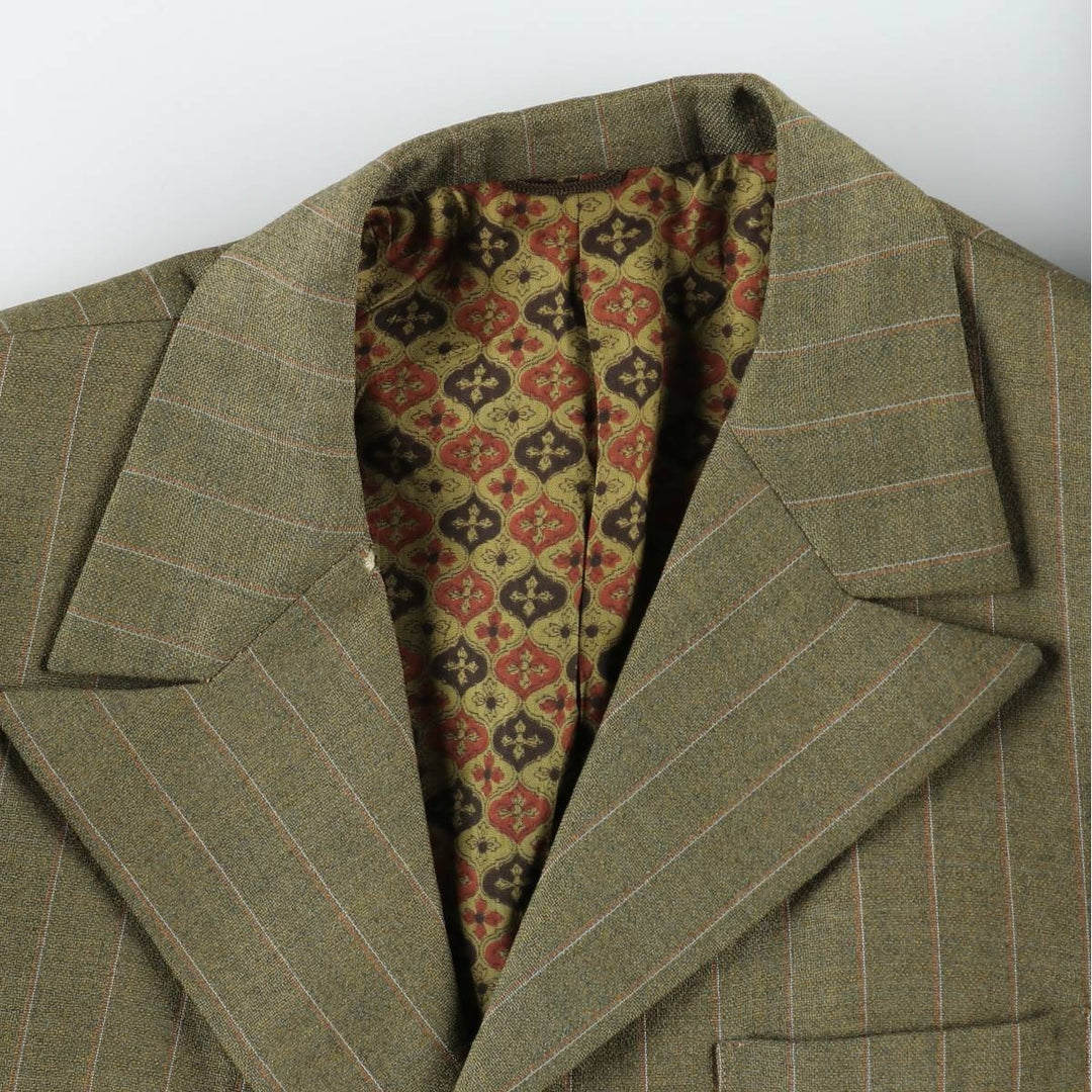 1970'S English & Scotch Woollen Stripe Pattern Peaked Lapel Blazer Tailored Jacket, Men's Size M (approx.), Vintage unclear Khaki type Vintage Second Hand