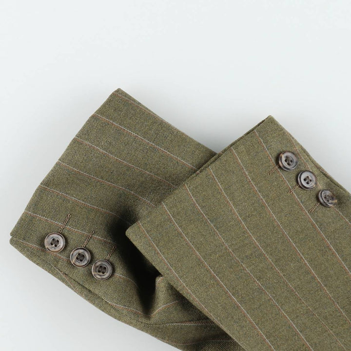 1970'S English & Scotch Woollen Stripe Pattern Peaked Lapel Blazer Tailored Jacket, Men's Size M (approx.), Vintage unclear Khaki type Vintage Second Hand