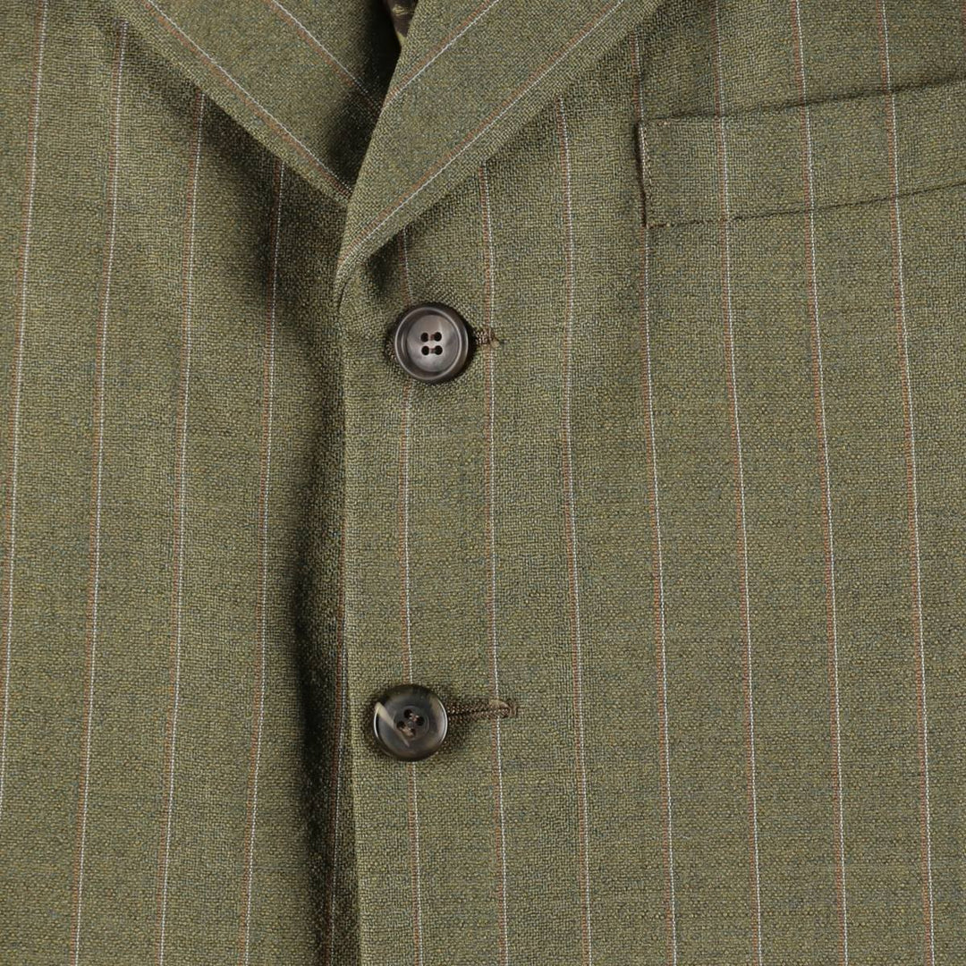 1970'S English & Scotch Woollen Stripe Pattern Peaked Lapel Blazer Tailored Jacket, Men's Size M (approx.), Vintage unclear Khaki type Vintage Second Hand
