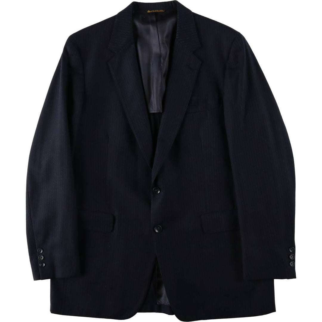 TOWN SQUIRE Stripe Pattern Wool Tailored Jacket (Men's Size M) wool navy blue type Vintage Second Hand