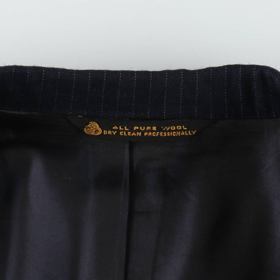 TOWN SQUIRE Stripe Pattern Wool Tailored Jacket (Men's Size M) wool navy blue type Vintage Second Hand