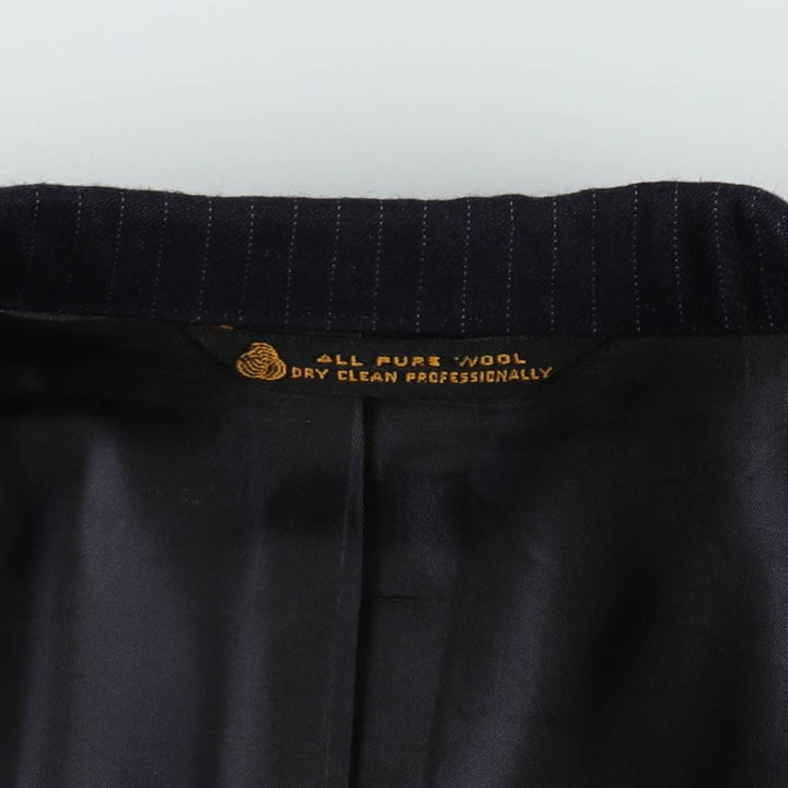 TOWN SQUIRE Stripe Pattern Wool Tailored Jacket (Men's Size M) wool navy blue type Vintage Second Hand