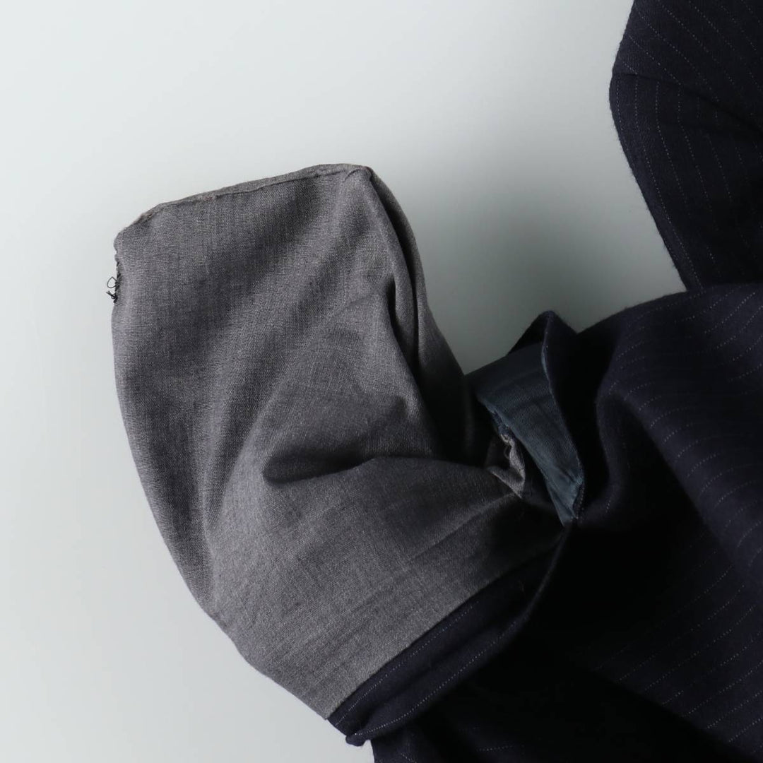 TOWN SQUIRE Stripe Pattern Wool Tailored Jacket (Men's Size M) wool navy blue type Vintage Second Hand