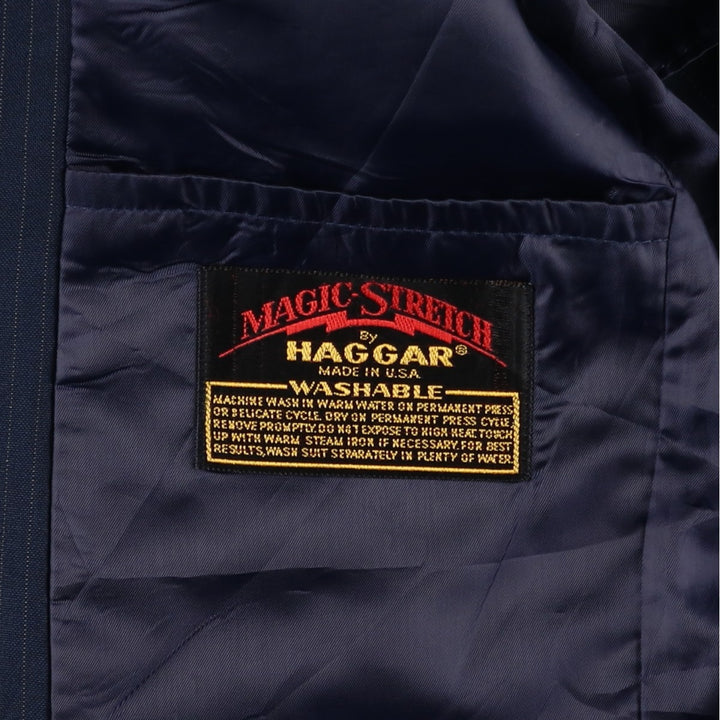 1970'S Haggar MAGIC STRETCH Stripe Pattern Tailored Jacket, Made in USA, Men's Size M (approx.) unclear navy blue type Vintage Second Hand